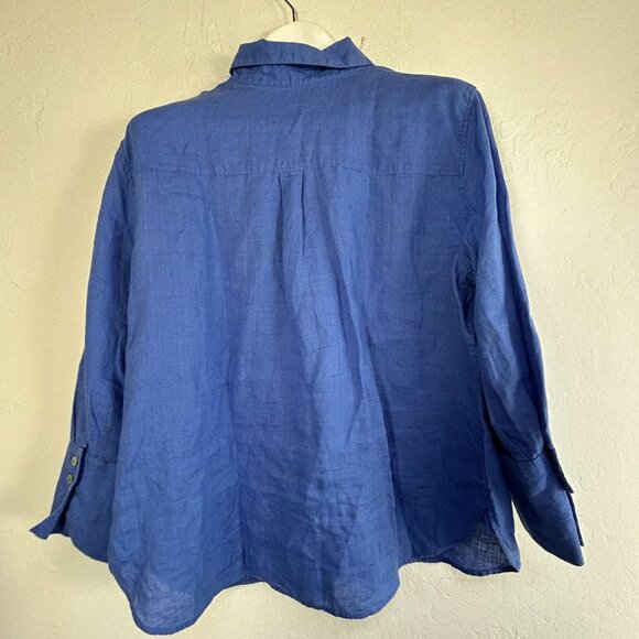 Chico's Womens Blue Long Sleeve Button-Up Collared Linen Shirt Top Size 3/US 16 - Picture 2 of 6